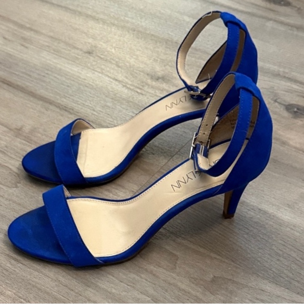 Elegant Blue Suede Ankle Strap Heels